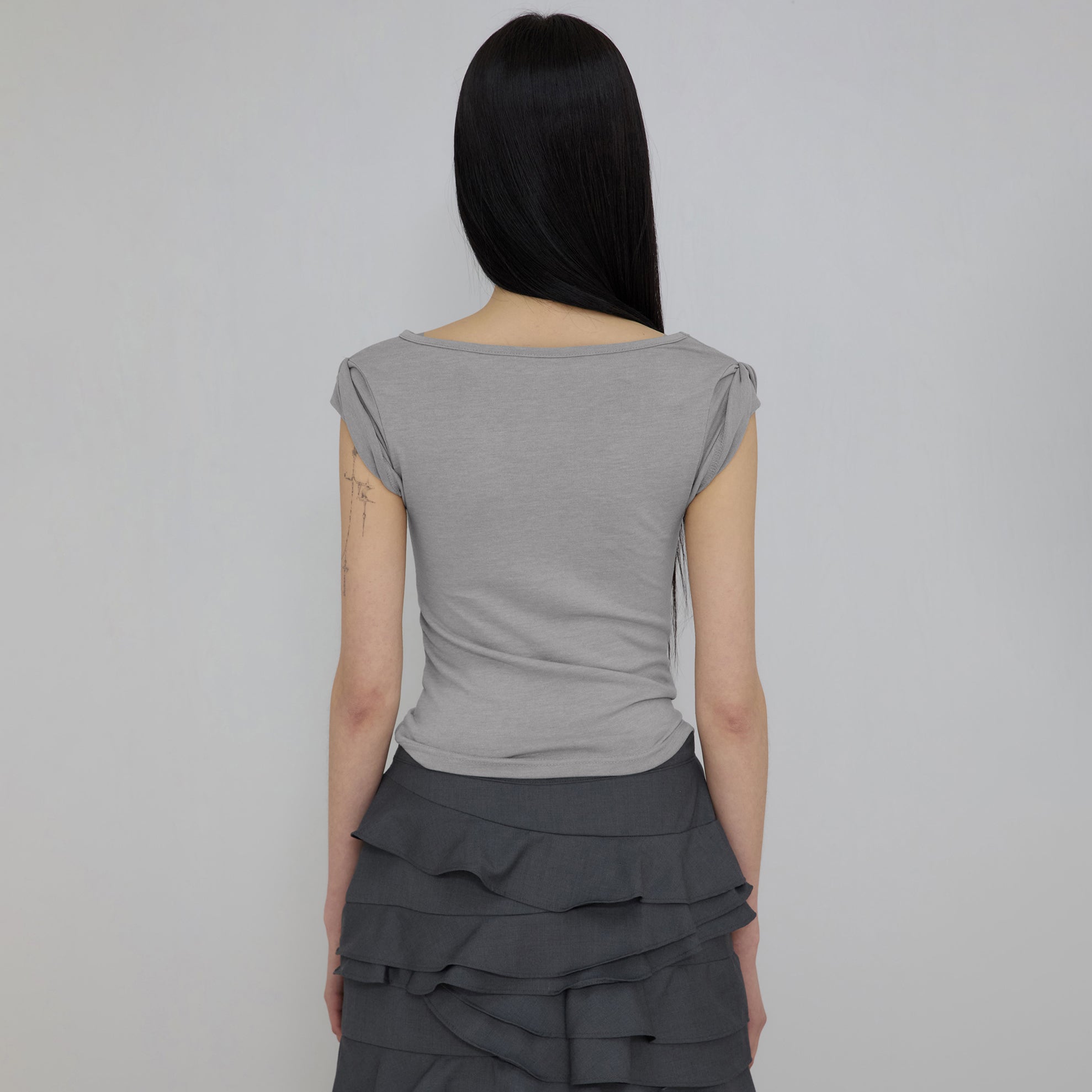 FLAREUP Asymmetrical Draped Roll-Up T-Shirt (FL-165_Gray)