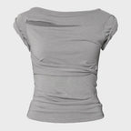 FLAREUP Asymmetrical Draped Roll-Up T-Shirt (FL-165_Gray)