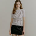 OURCOMOS comos 1401 drape neck string detail T-shirt (pale pink gray)
