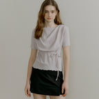 OURCOMOS comos 1401 drape neck string detail T-shirt (pale pink gray)