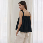 DRAWFIT WOMEN Moderato pleated cotton sleeveless blouse [BLACK]