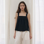DRAWFIT WOMEN Moderato pleated cotton sleeveless blouse [BLACK]