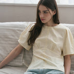 DRAWFIT WOMEN Edel puff sleeve short sleeve blouse [CREAM BEIGE]