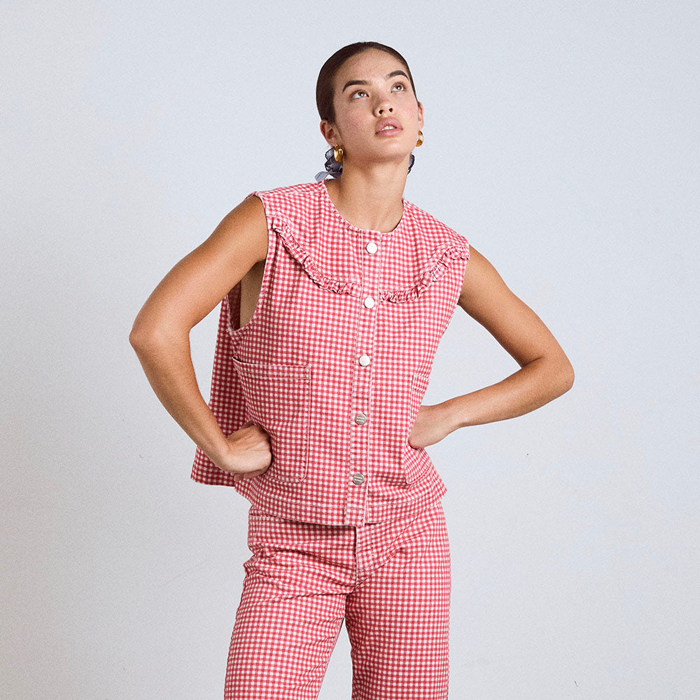 DAMSON MADDER (W) MARI GILET (RED GINGHAM)
