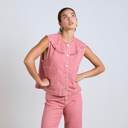 DAMSON MADDER (W) MARI GILET (RED GINGHAM)