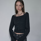 LEATHERY Halterneck sleeveless cardigan set [WHITE]