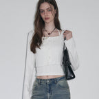 LEATHERY Halterneck sleeveless cardigan set [WHITE]