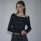 LEATHERY Halterneck sleeveless cardigan set [WHITE]