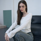 LEATHERY Halterneck sleeveless cardigan set [WHITE]