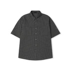 LEATHERY Two pocket check half roll-up shirt [BLACK]