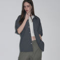 LEATHERY Two pocket check half roll-up shirt [BLACK]