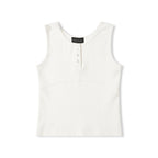 LEATHERY Ribbed henley neck sleeveless [BLACK]
