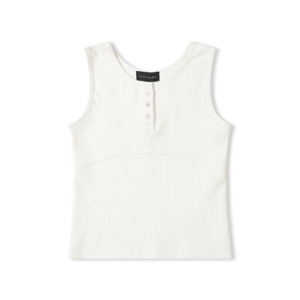 LEATHERY Ribbed henley neck sleeveless [BLACK]