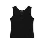 LEATHERY Ribbed henley neck sleeveless [BLACK]