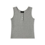 LEATHERY Ribbed henley neck sleeveless [BLACK]