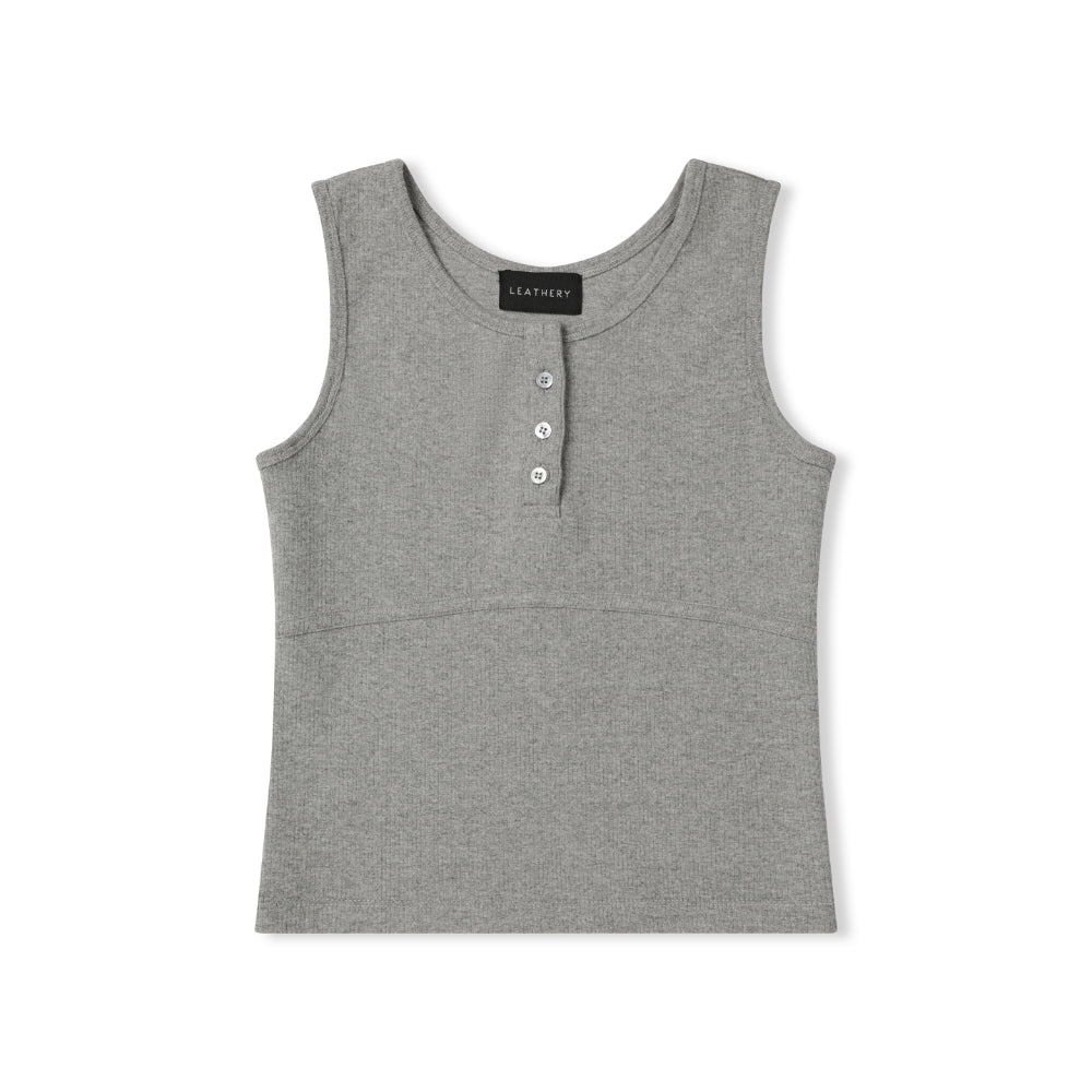 LEATHERY Ribbed henley neck sleeveless [BLACK]