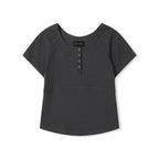 LEATHERY Ribbed henley neck short sleeve t-shirt [CHARCOAL]