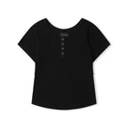 LEATHERY Ribbed henley neck short sleeve t-shirt [CHARCOAL]