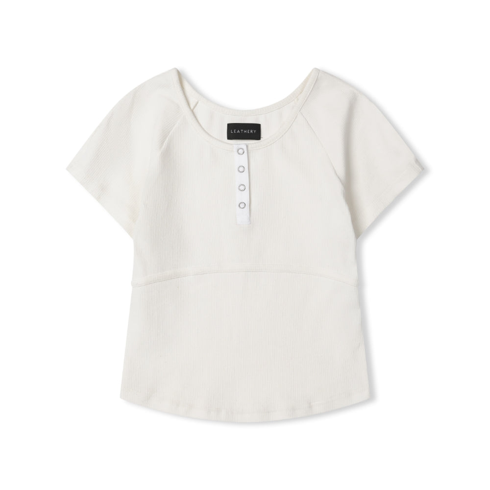 LEATHERY Ribbed henley neck short sleeve t-shirt [CHARCOAL]