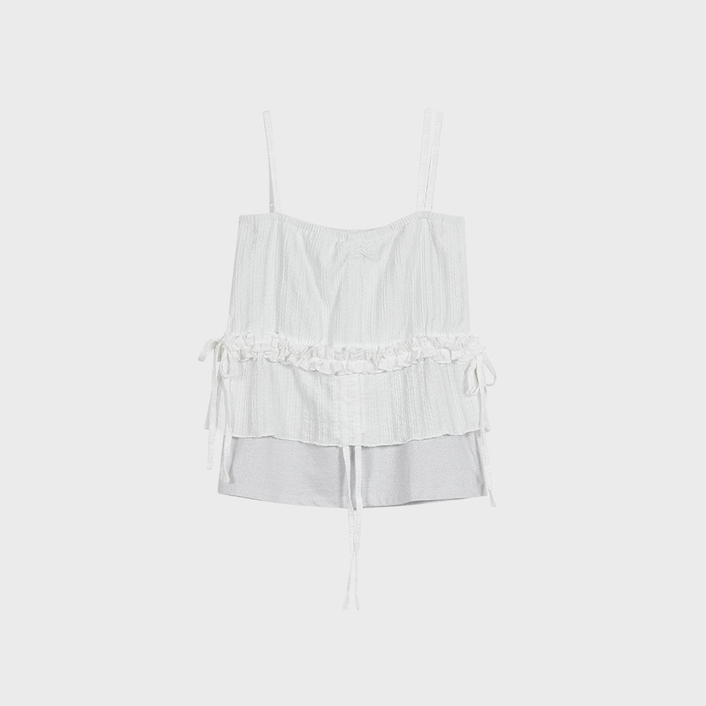 typeservice Layered Shirring Strap Top [White]