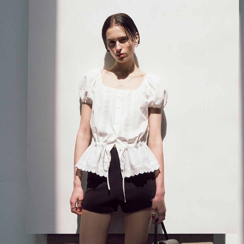 RAIVE Lace Square Neck Blouse in White VW5MB123-01