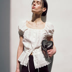 RAIVE Lace Square Neck Blouse in White VW5MB123-01
