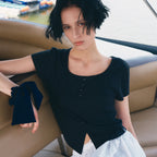 CITYBREEZE Ribbed square neck short sleeve t-shirt_3COLORS
