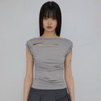 FLAREUP Asymmetrical Draped Roll-Up T-Shirt (FL-165_Gray)