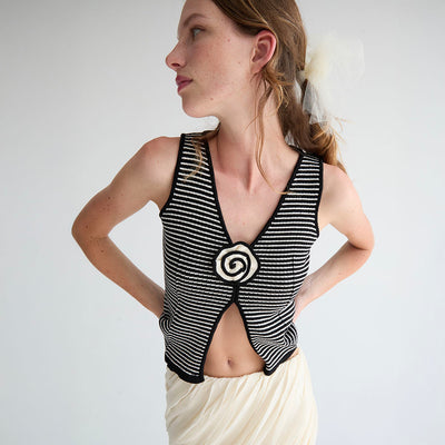 (W) Aquiles Knitted Top (BLACK STRIPED)