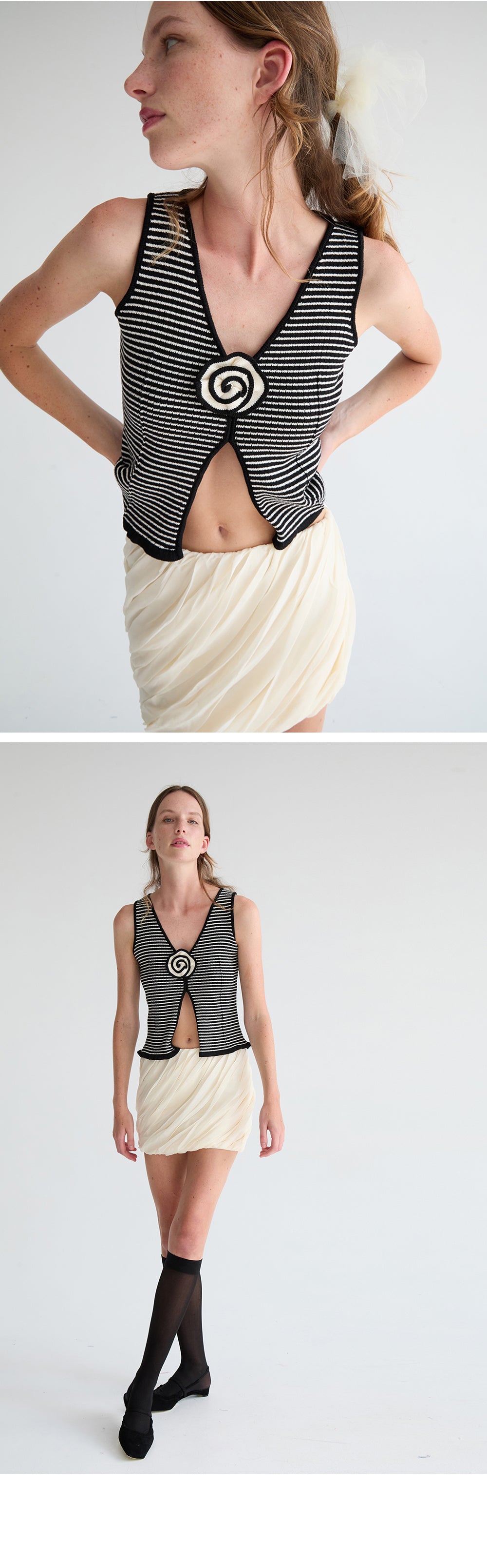 TACH CLOTHING (W) Aquiles Knitted Top (BLACK STRIPED)
