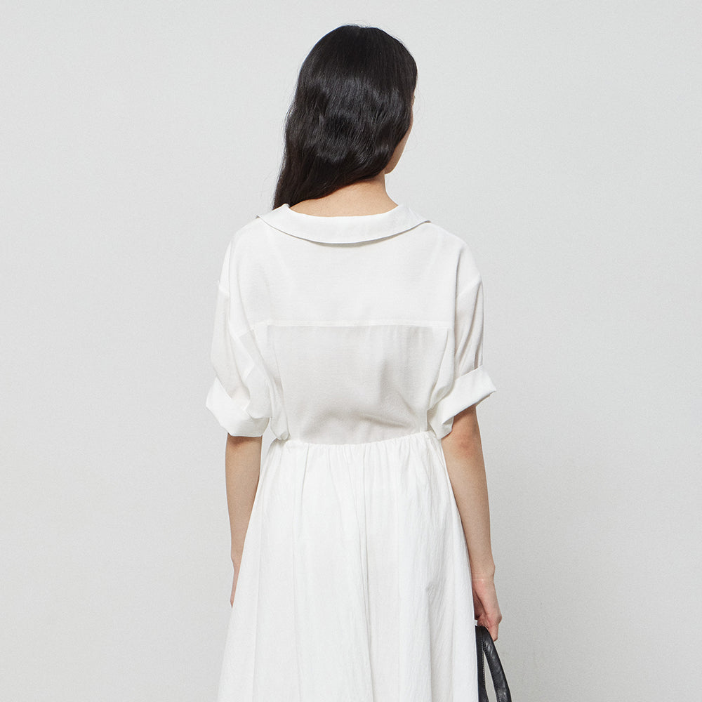 NOTIA COLLAR ROLL-UP BLOUSE - WHITE