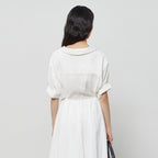 NOTIA COLLAR ROLL-UP BLOUSE - WHITE