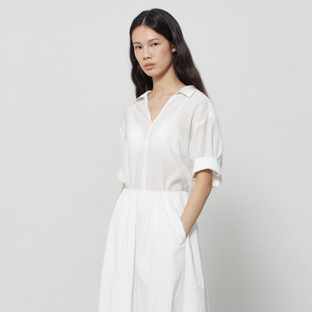 NOTIA COLLAR ROLL-UP BLOUSE - WHITE