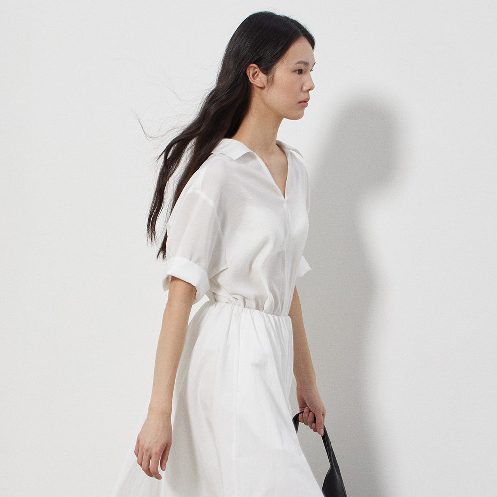 NOTIA COLLAR ROLL-UP BLOUSE - WHITE