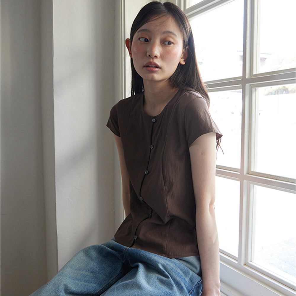 STEP AROUND Cap sleeve blouse_BROWN