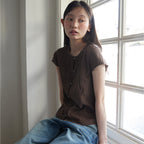 STEP AROUND Cap sleeve blouse_BROWN