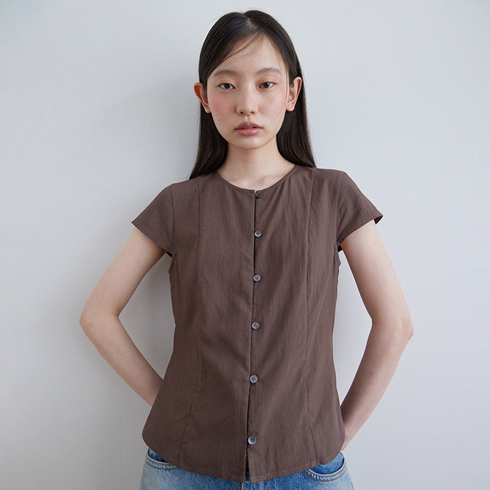 STEP AROUND Cap sleeve blouse_BROWN