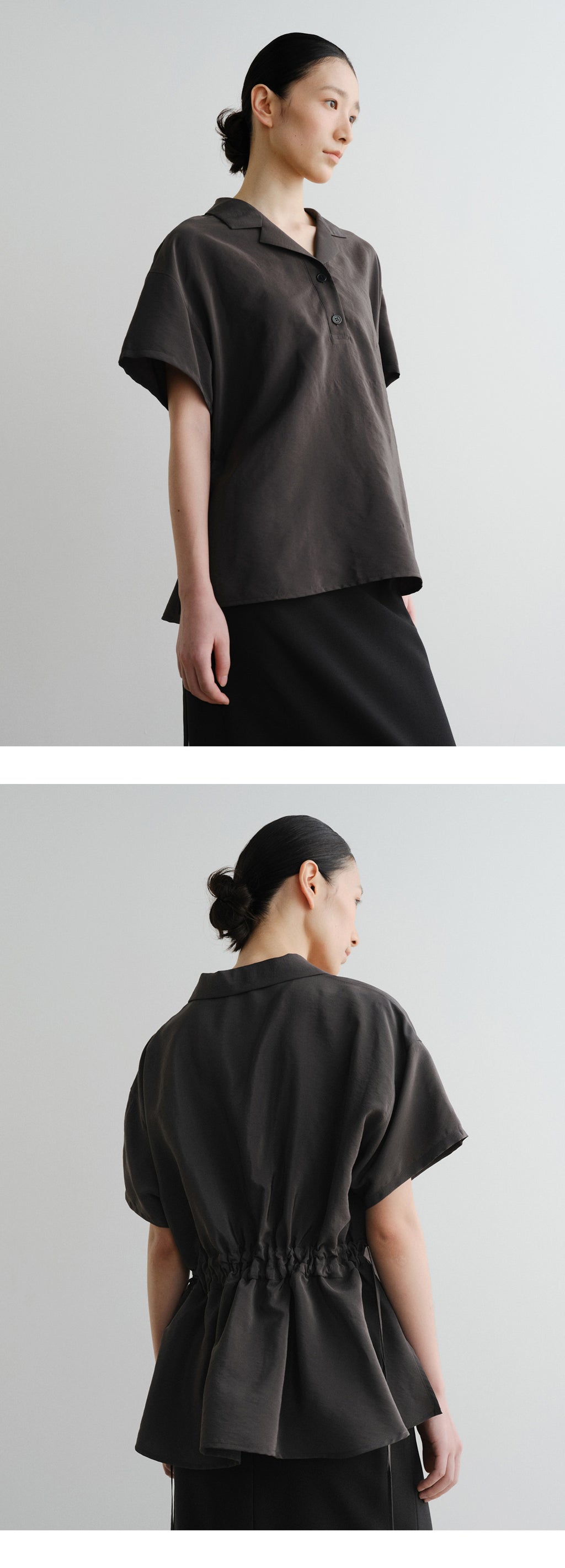 EAAH RAYON DRAWSTRING BLOUSE (CHARCOAL)