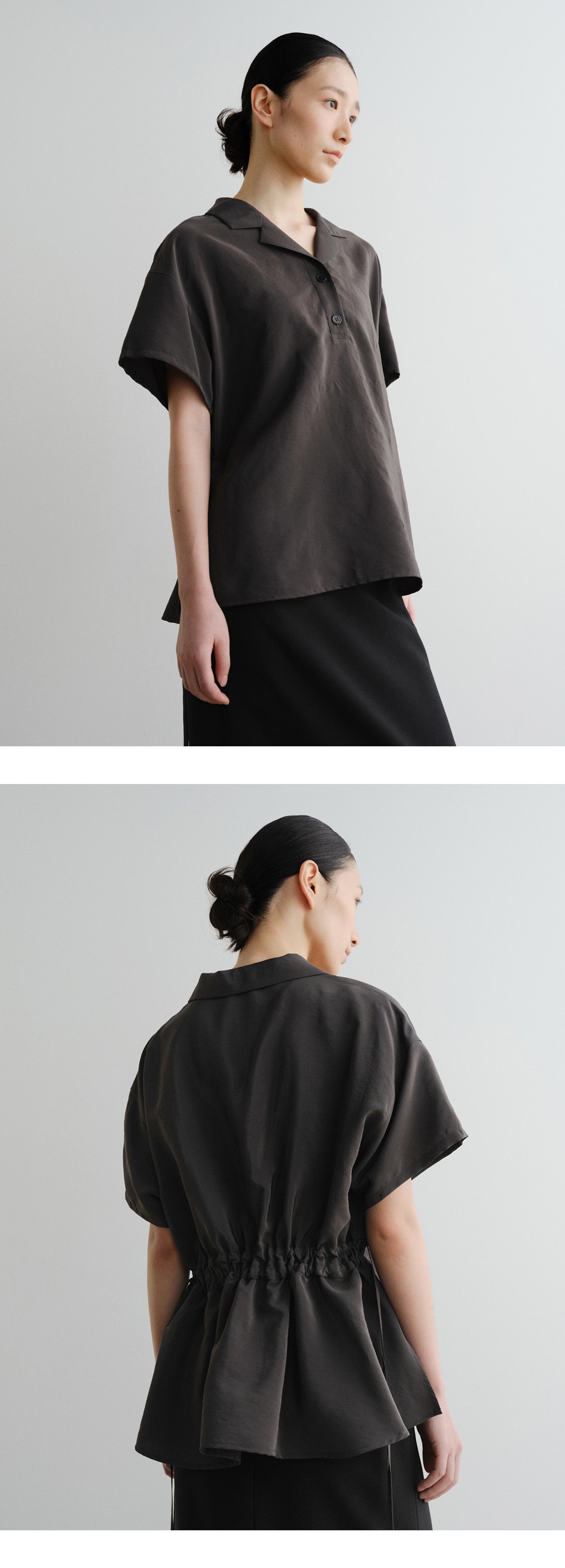 EAAH RAYON DRAWSTRING BLOUSE (CHARCOAL)