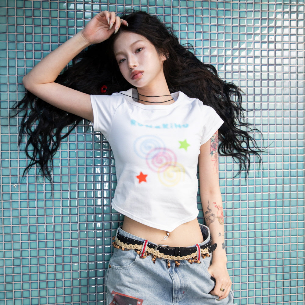 RuNaKiHu WXT033 Lollipop Uncropped Short Sleeve T-Shirt (WHITE)