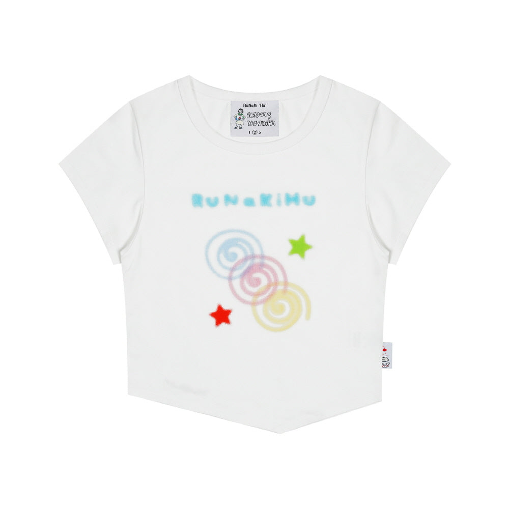 RuNaKiHu WXT033 Lollipop Uncropped Short Sleeve T-Shirt (WHITE)