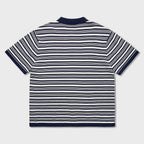 AMFEAST 70s Multi Stripe Cotton Knit Polo Shirts Navy