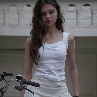 Shirring Lace Sleeveless [White]