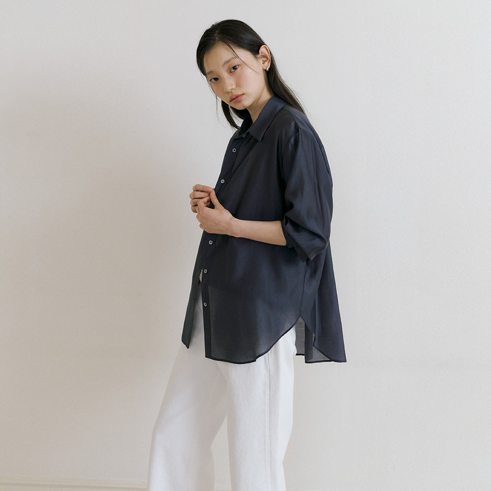 LINGSEOUL tencel basic shirt-charcoal