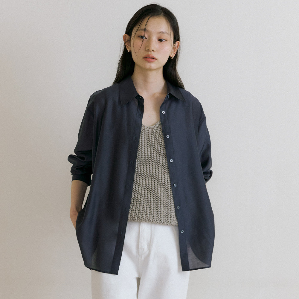 LINGSEOUL tencel basic shirt-charcoal