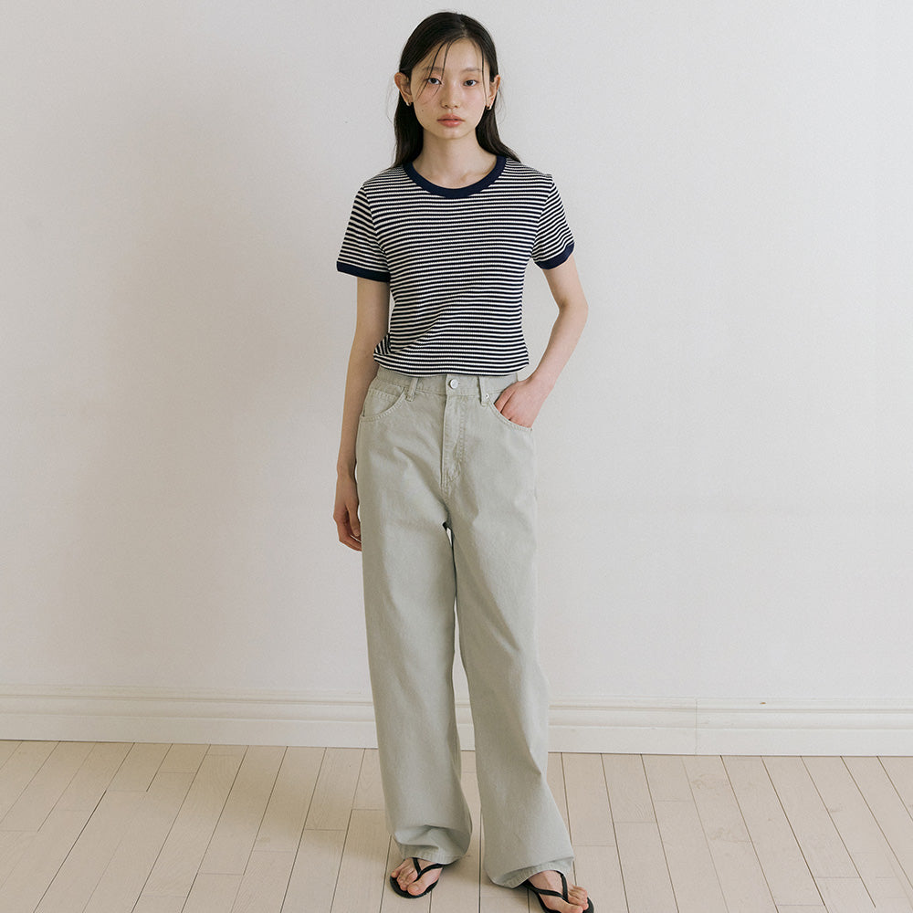 LINGSEOUL stripe linger t-shirts-ivory/navy
