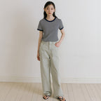 LINGSEOUL stripe linger t-shirts-ivory/navy