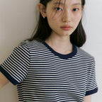 LINGSEOUL stripe linger t-shirts-ivory/navy