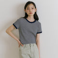 LINGSEOUL stripe linger t-shirts-ivory/navy