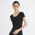 Siyazu SITP5201 Retro U-neck slim short-sleeved tee_Black
